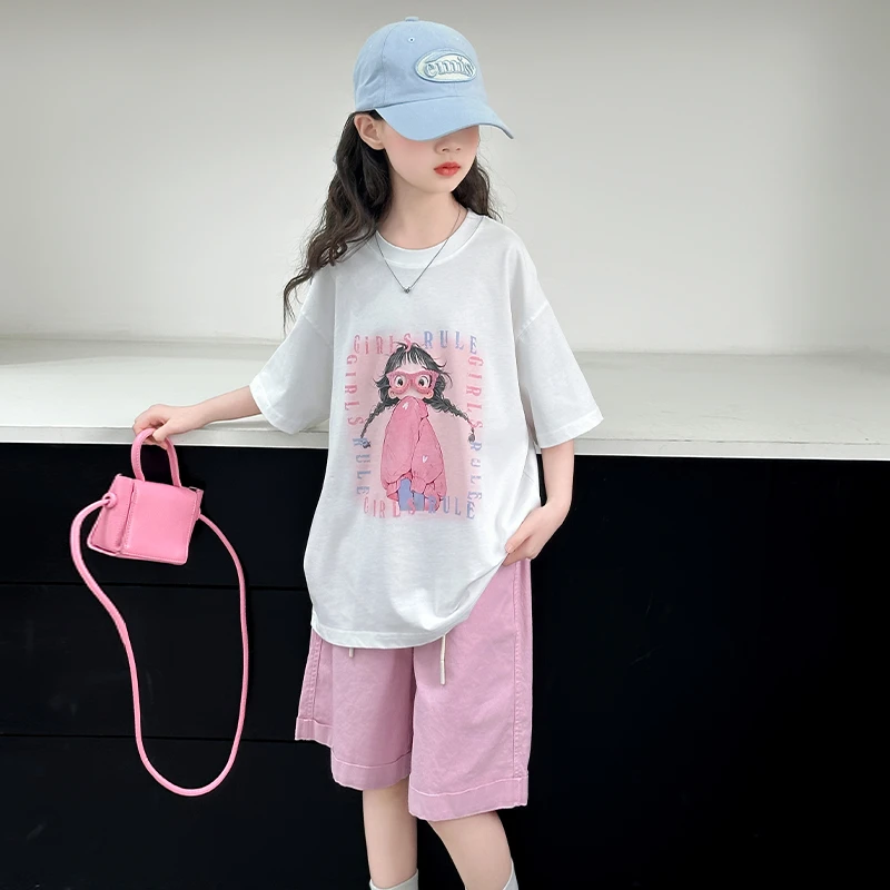 女童夏季韩版印花T恤多巴胺凉感短袖韩系百搭上衣运动休闲宽松