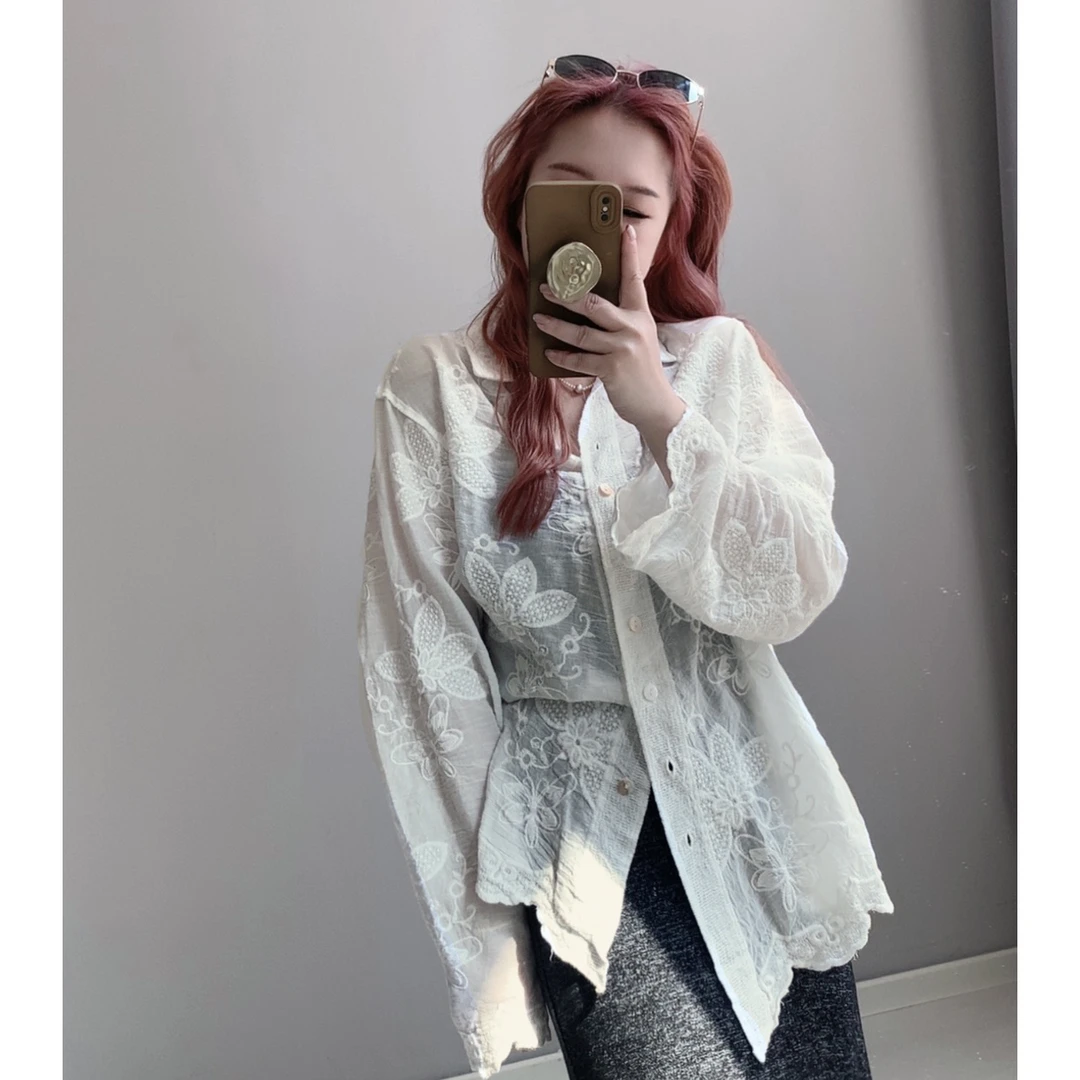 【重工蕾丝钩花衬衫】春夏气质百搭宽松上衣衬衣