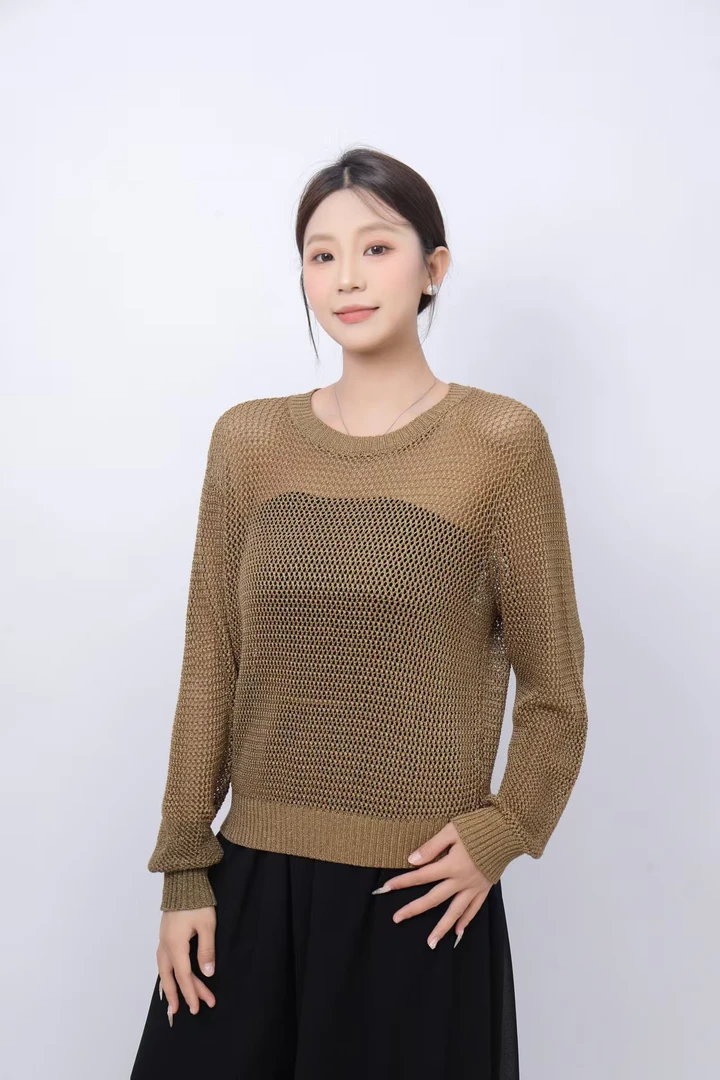 【倾城】意大利水晶纱圆领时尚百搭舒适减龄贵气针织衫