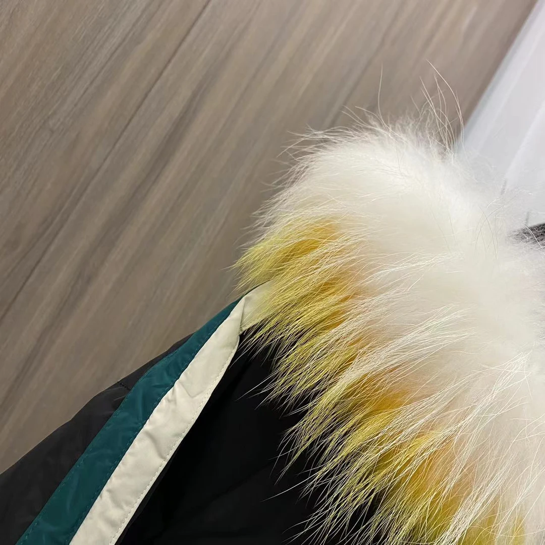 冬季拼接撞色长款时尚百搭连帽羽绒服 C2457