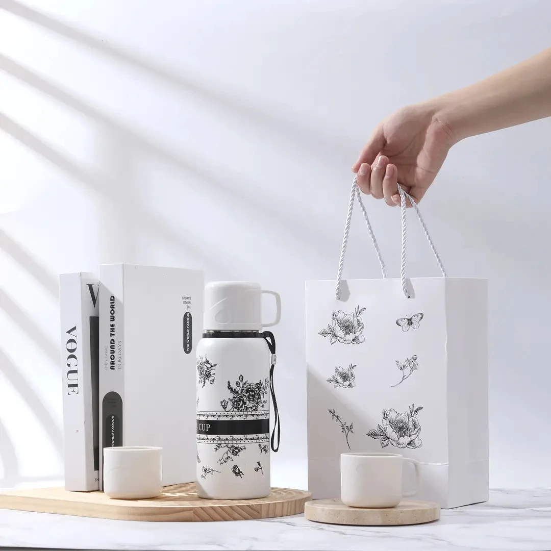 栀子花保温杯礼盒装600ml保温杯不锈钢水杯