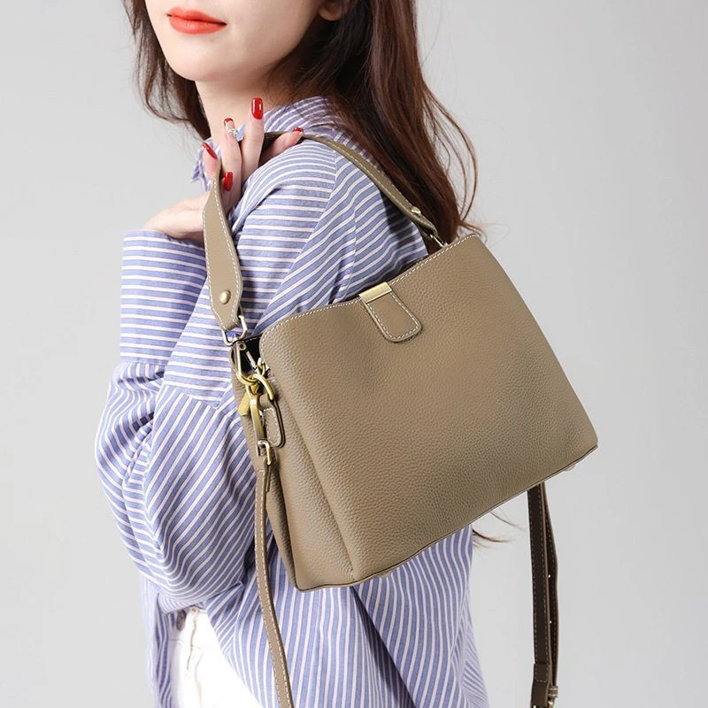 新款女士包包真皮包包时尚百搭单肩包高级感小众设计斜挎包水桶包