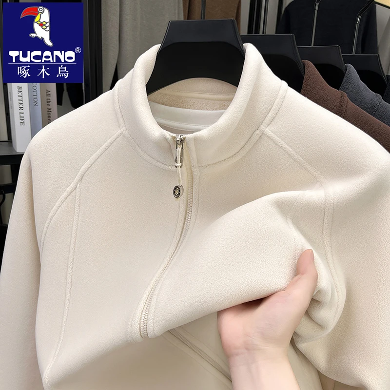 啄木鸟半高领卫衣男秋冬加绒加厚套头打底衫冲锋衣内胆摇粒绒外套