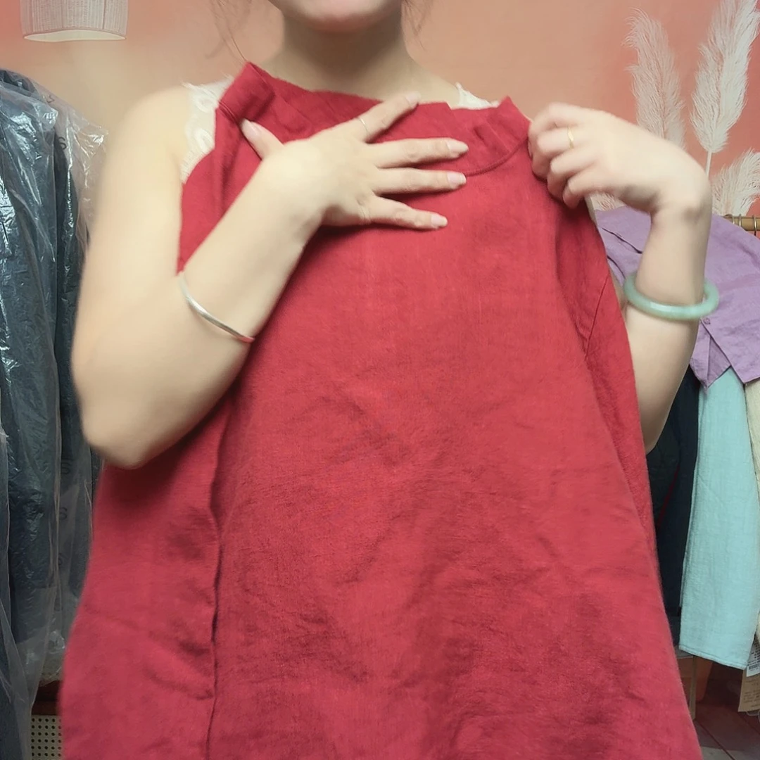 砂洗亚麻红长袖浮力