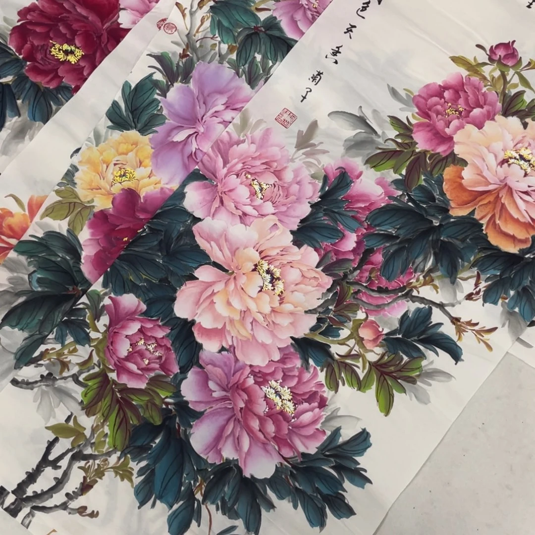 九***)国画何福菊老师绘画4张