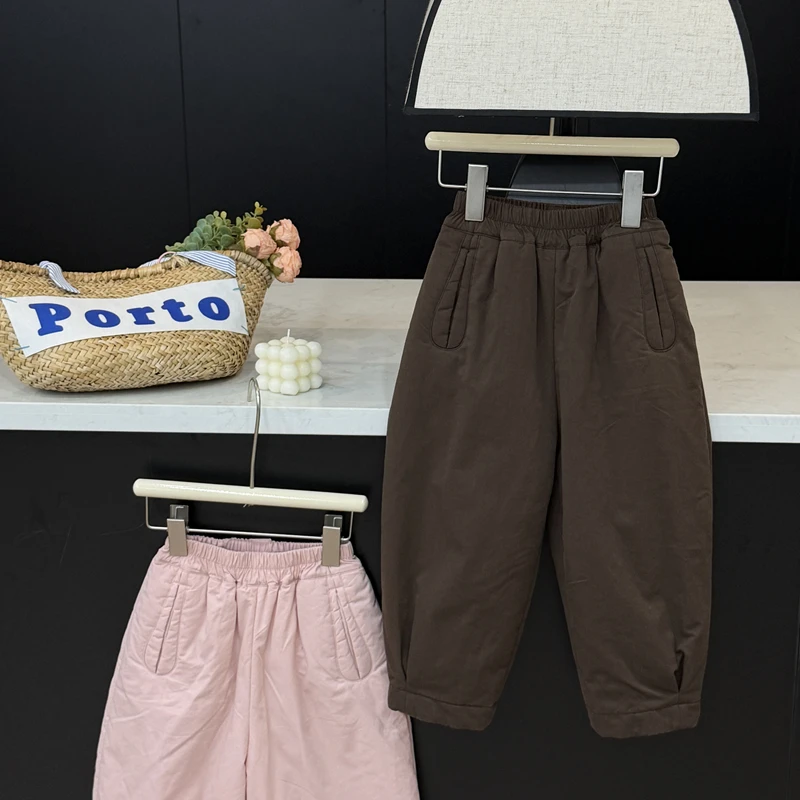 【现货】leomama女童双色夹棉加厚裤子秋冬季25新儿童纯棉百搭长裤