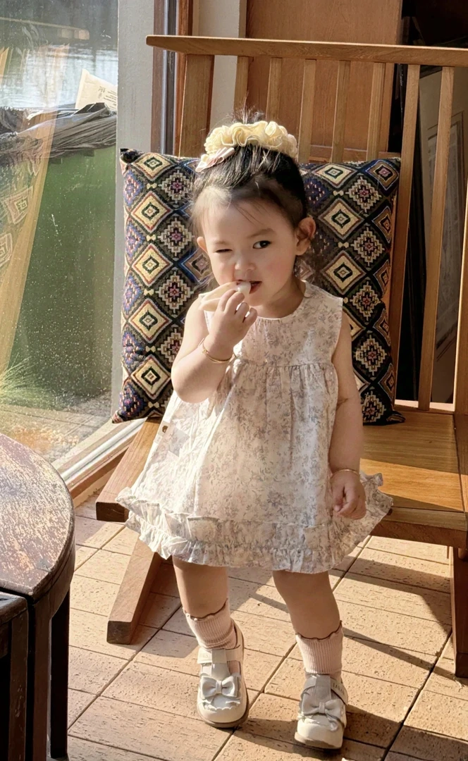 J225“宫廷酥'春夏L·H·NIAO2025新款女童时髦气质无袖小碎花娃娃衫