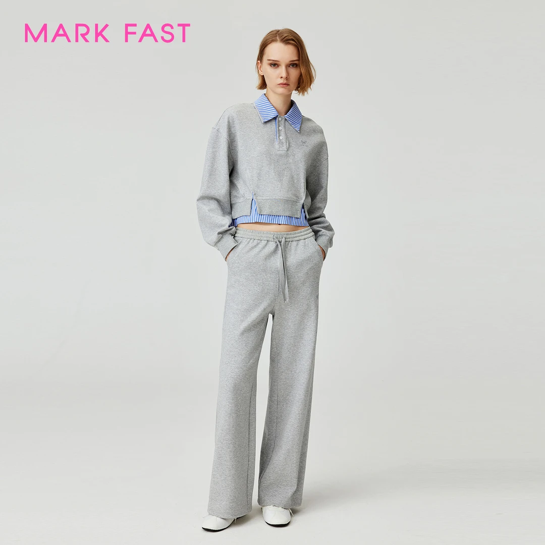 MARKFAST设计师品牌2025新品City Walk假两件拼色卫衣M1FFW24130