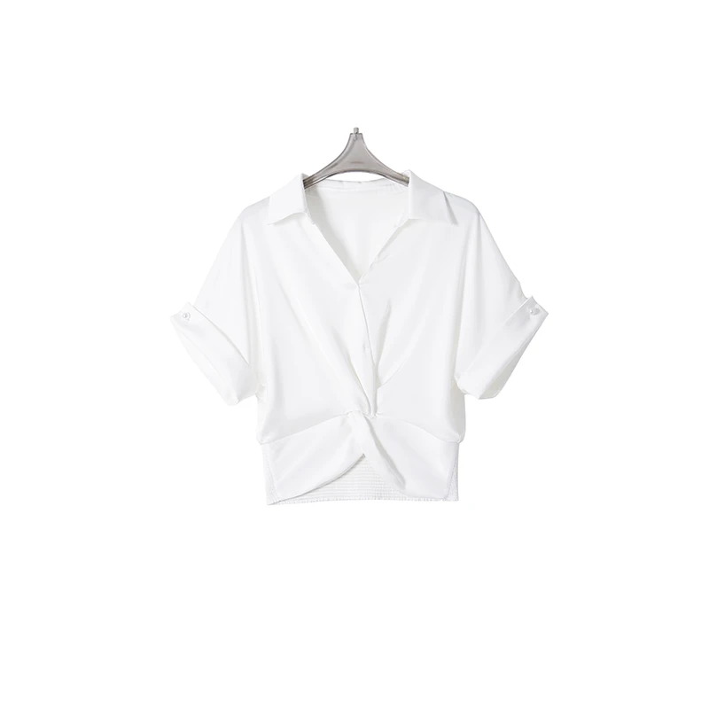 上衣衬衫高腰时尚不规则小众设计感短款气质衬衣15508