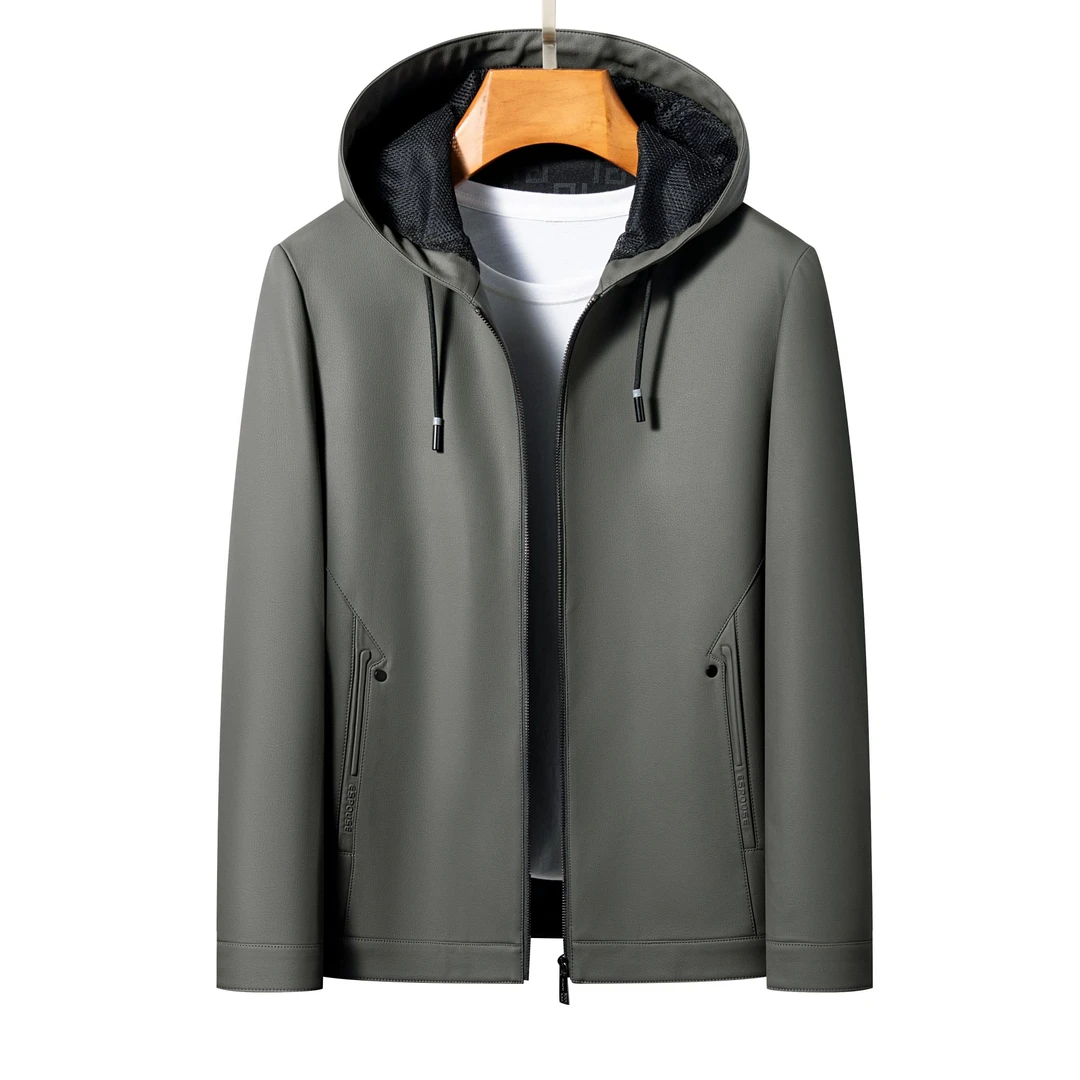 海宁皮衣 秋冬新款SK63 连帽夹克男士时尚商务休闲外套