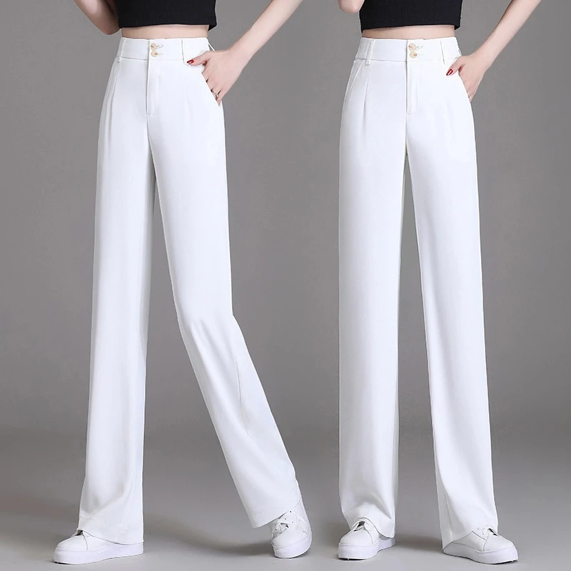 冰丝阔腿裤女高腰垂感显瘦长裤春夏季年新款休闲宽松直筒裤子