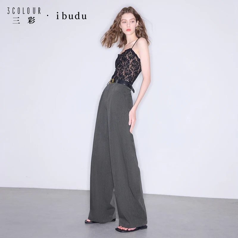 【主播同款】三彩ibudu2025夏季新款休闲直筒裤收腰拖地长裤显瘦