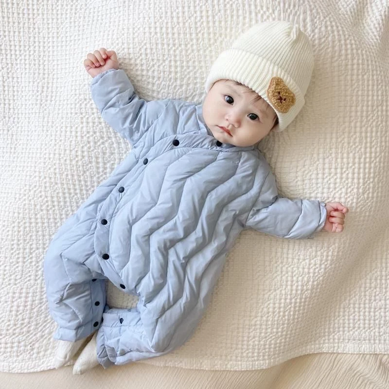 连体衣棉服羽绒婴儿男女宝宝哈衣加厚加绒保暖外出服新生儿冬季