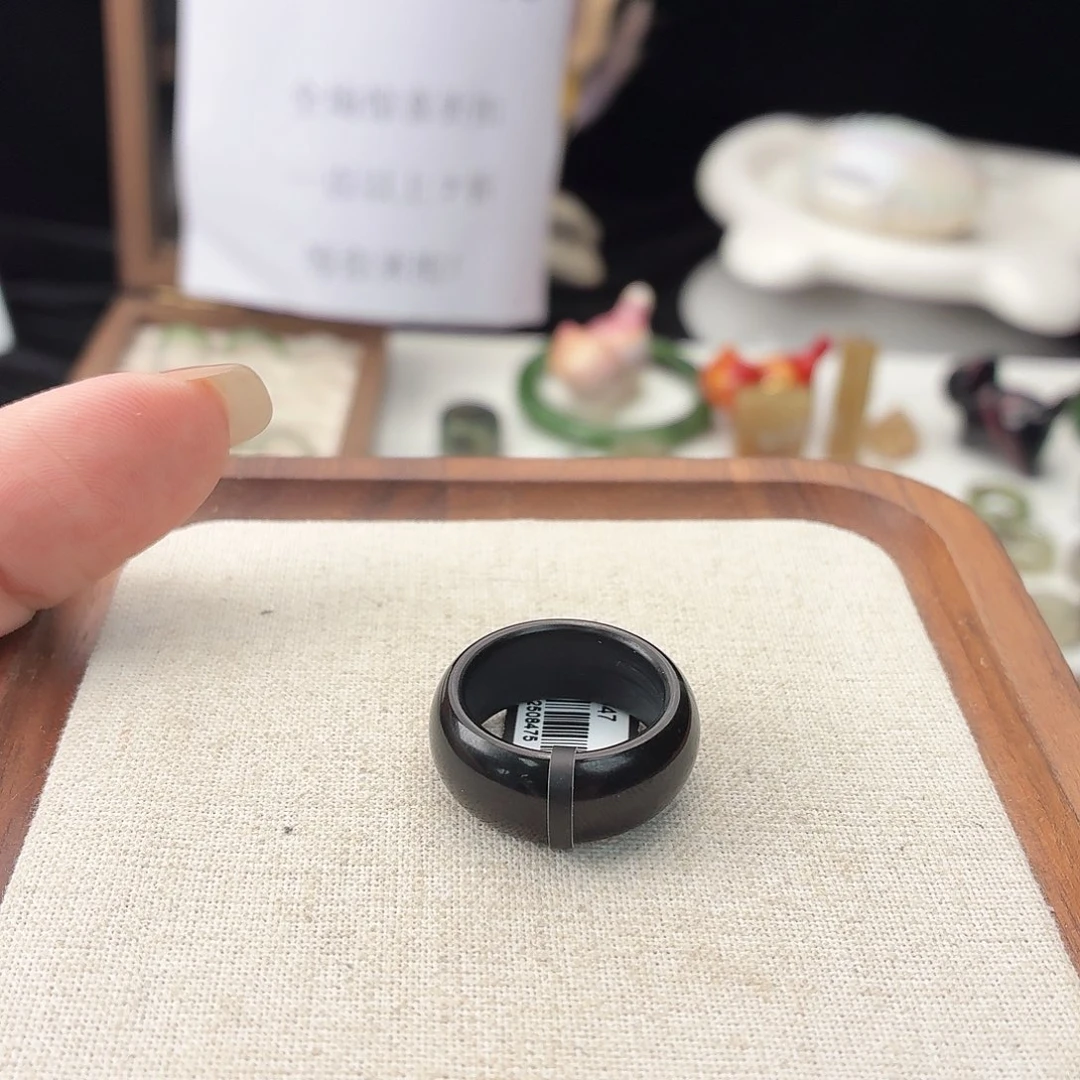 和田玉未镶嵌戒指c43黑青元墩墩17.6不退换