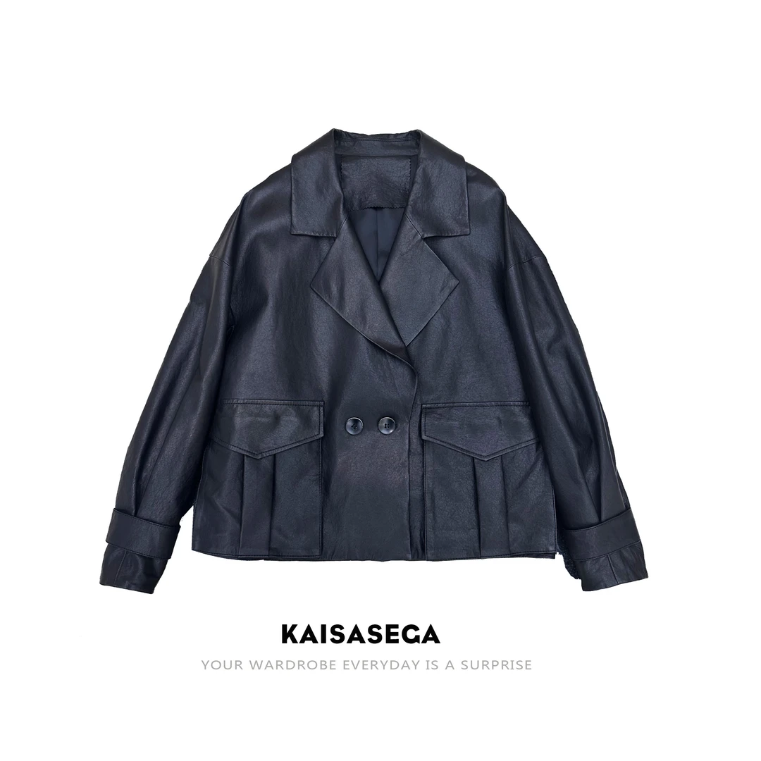 Kaisasega 玫瑰家YSL插肩袖百搭纽扣翻领春秋宽松型植鞣皮衣外套