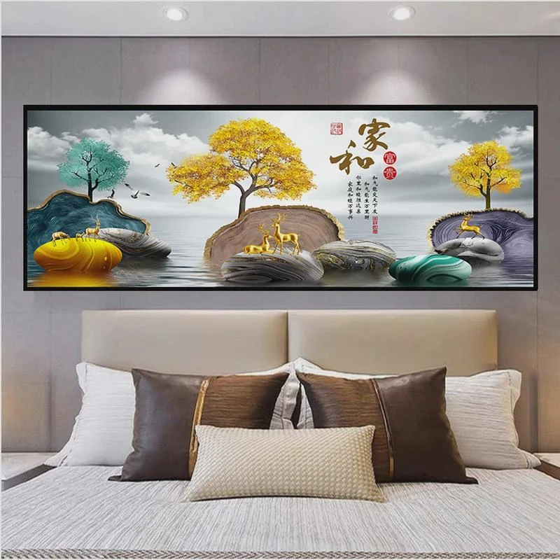 床头画卧室自粘房间装饰画主卧背景图酒店墙贴现代轻奢画简约壁画