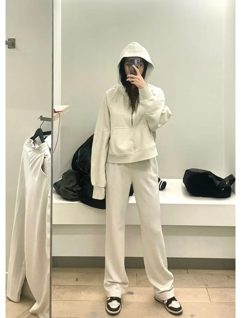 露垂感加绒显瘦阔腿裤保暖直筒裤