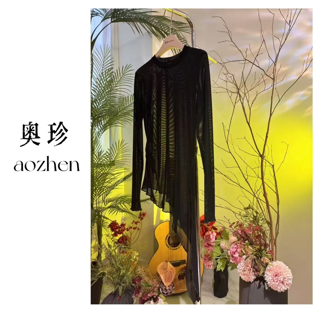 【靓影】新款时尚百搭设计感不规则下摆飘带上衣百搭款