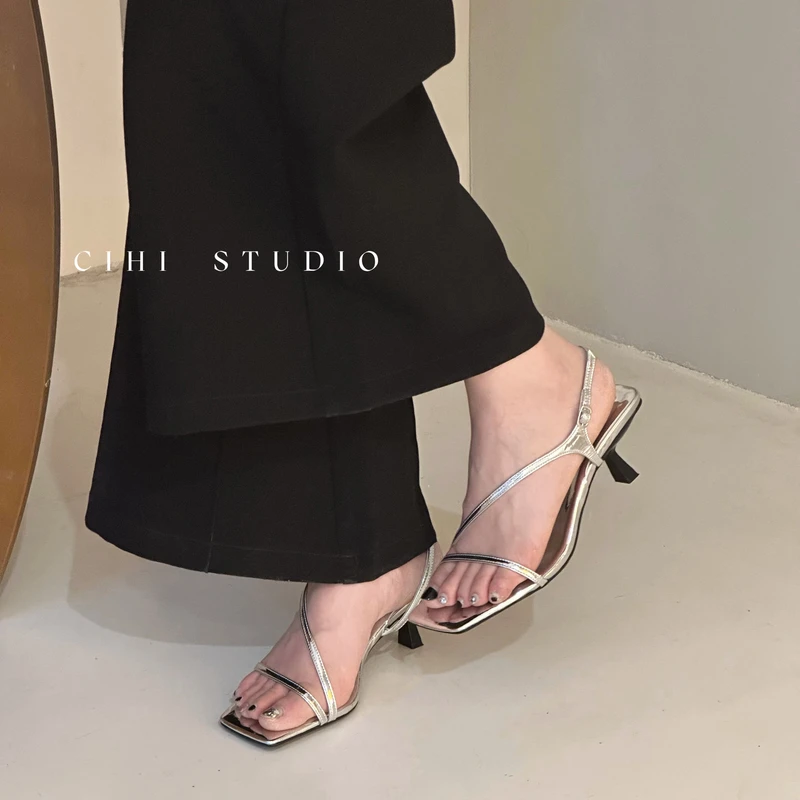 Cihi設計/523-纸絡云煙-手工制作一字带仙女风凉鞋2024夏新款凉鞋