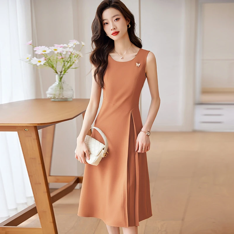 黑色连衣裙女夏季薄款西装内搭收腰气质高级感透气背心裙小黑裙