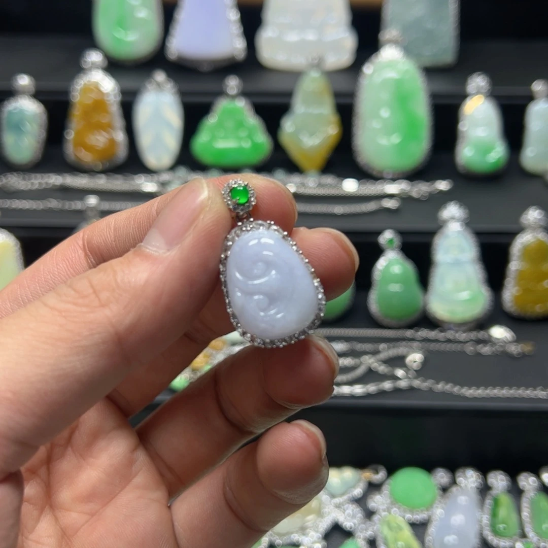 颈饰银S925镶嵌翡翠天然翡翠a货