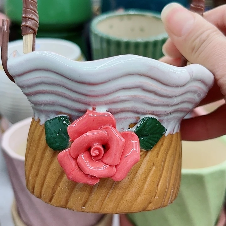 多肉绿植陶瓷花盆9.9包邮，有孔