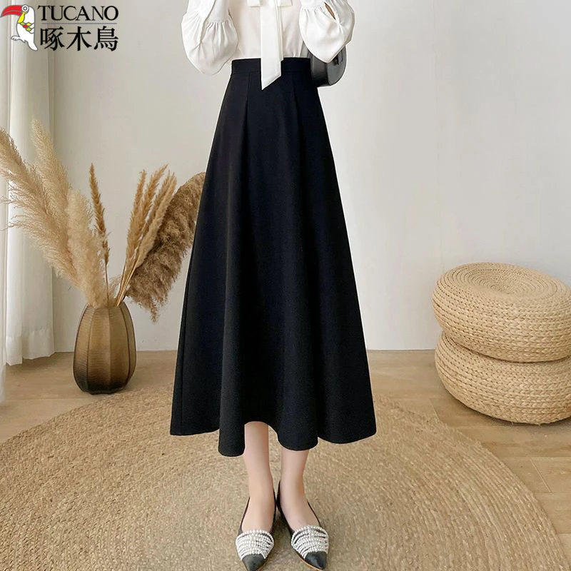 赫本风高腰显瘦半身裙春夏季黑色韩版面试西装裙子