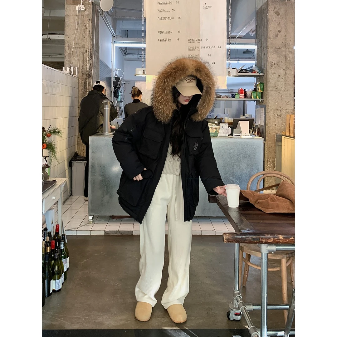 工装毛领派克服女2026新款冬季中长款加厚男女情侣冲锋