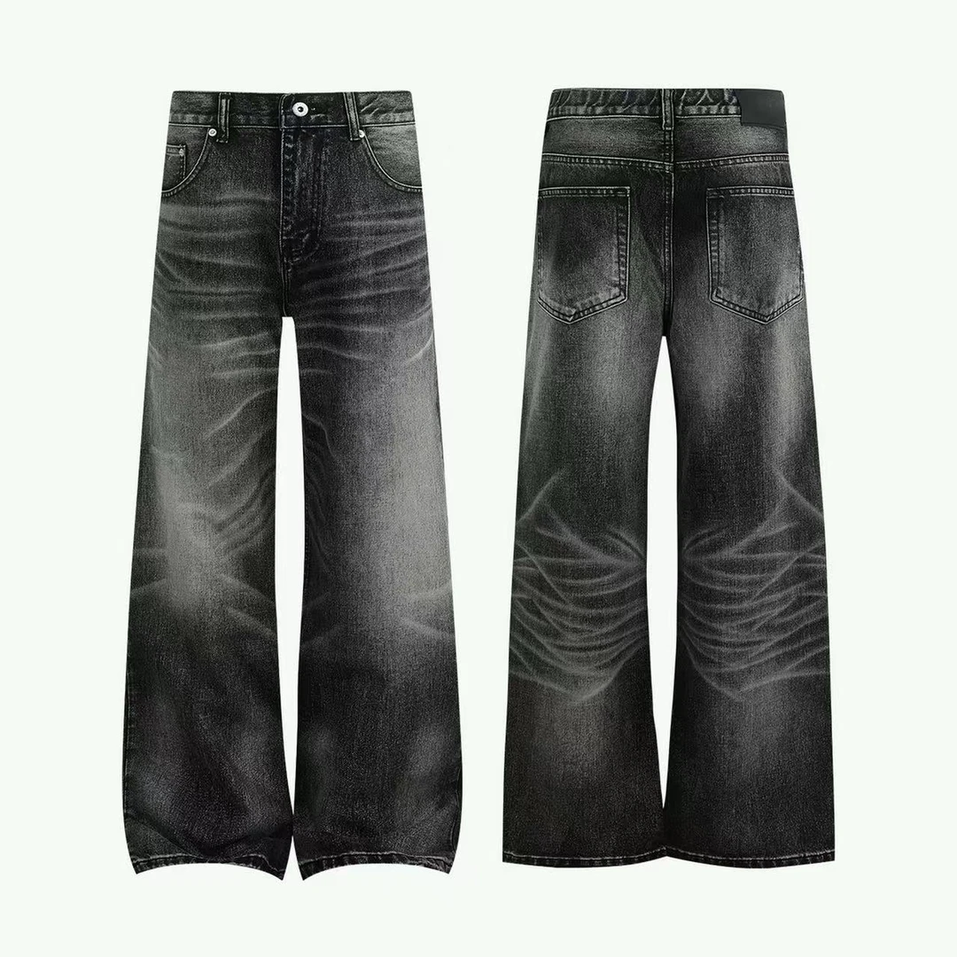 莫狂少年【14.5OZ水洗A字】直筒水洗立体猫须后蜂窝设计显腿牛仔裤