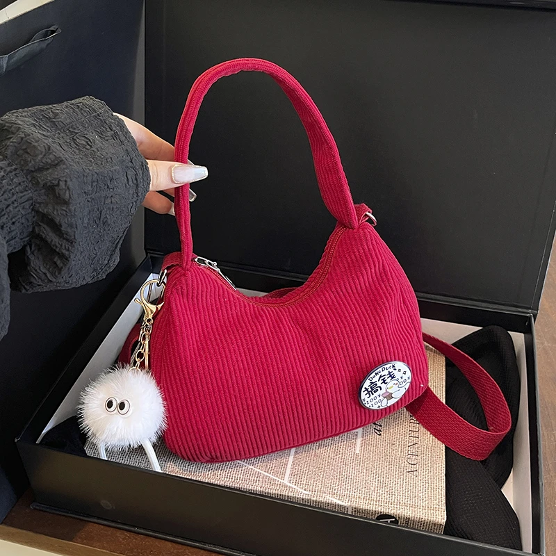 韩版百搭学生ins日系原宿简约灯芯绒休闲文艺单肩斜跨纯色女包