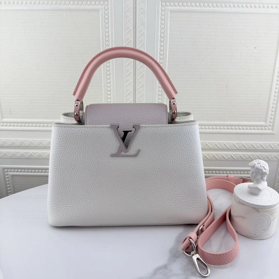 99新 LouisVuitton/路易威登 限定樱花粉三拼色capucines bb
