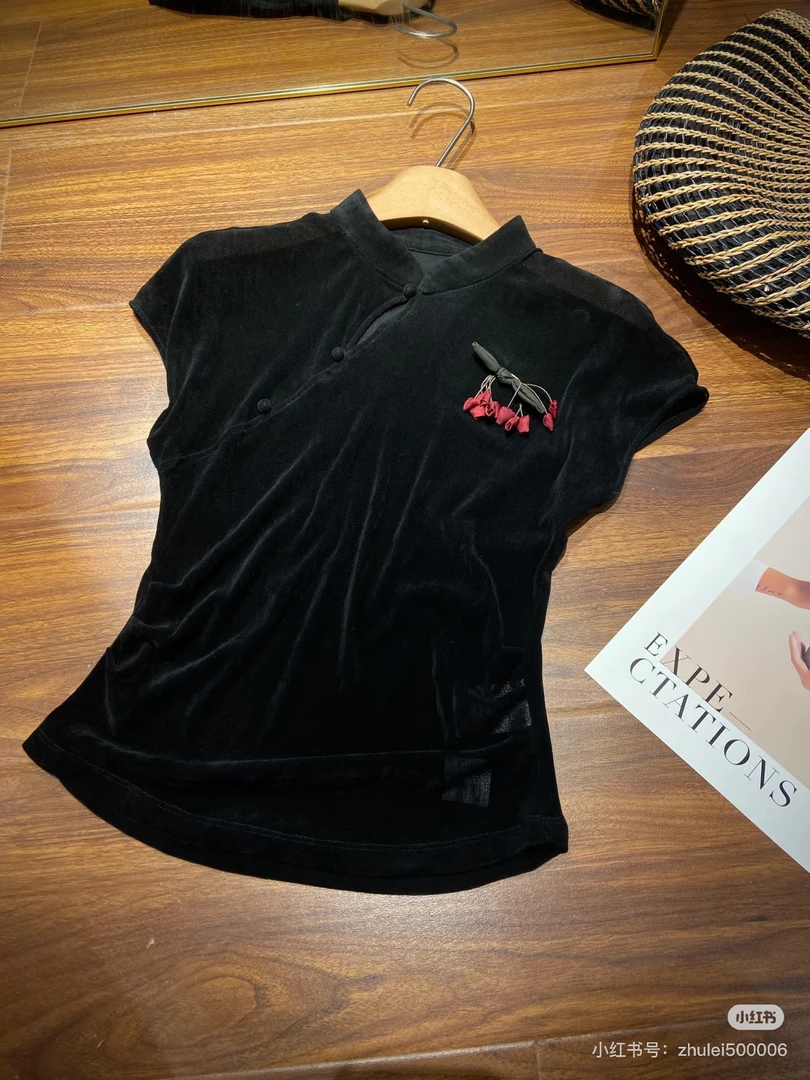 四绒时尚中式立领女士上衣复古薄款民族风短袖小辣椒中国风