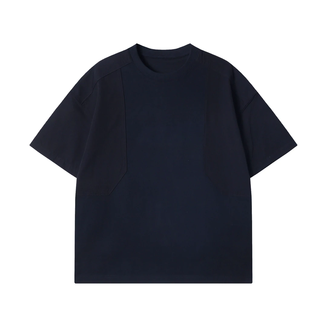 夏季高级感新款简约拼接解构休闲潮流时尚宽松百搭圆领套头短袖