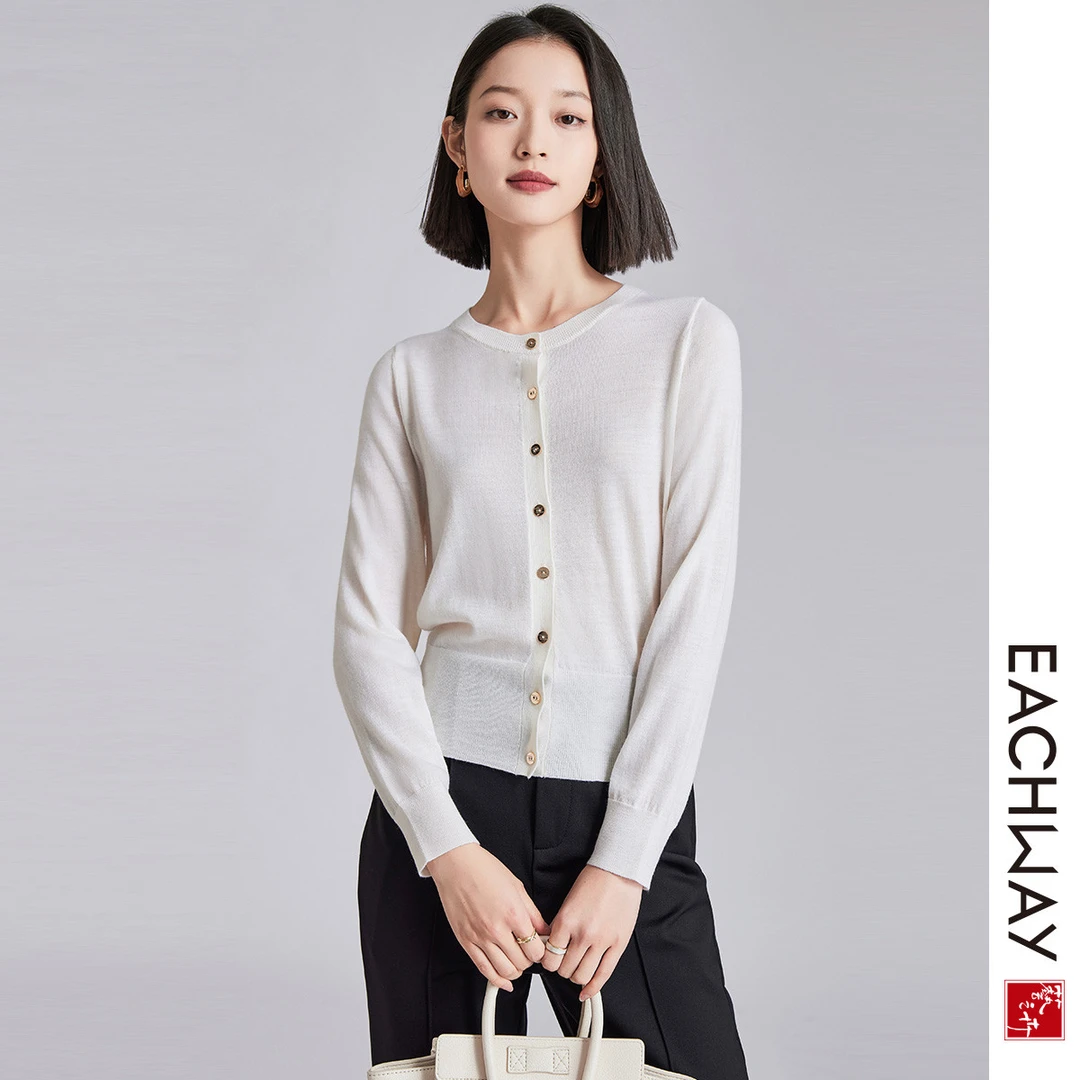 【100%绵羊毛】极简主义羊毛衫春季休闲针织开衫女