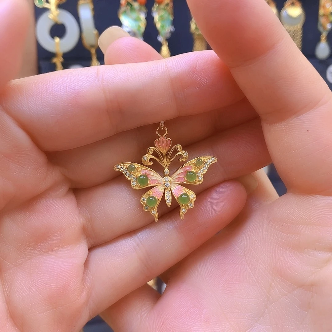 和田玉银S925镀金镶嵌颈饰