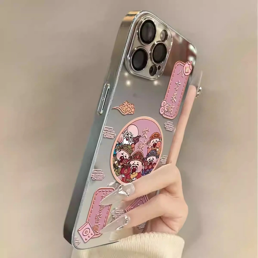 财神爷适用苹果16promax手机壳国风iPhone 17保护壳镜面15promax