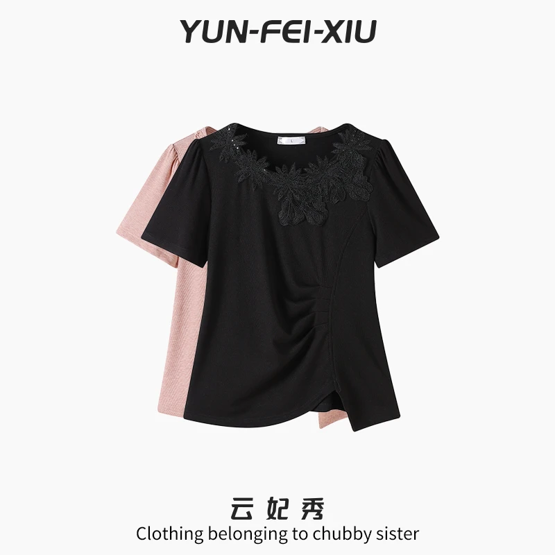 云妃秀大码女装T恤时尚休闲胖妹妹显瘦宽松百搭遮肉上衣夏季2082