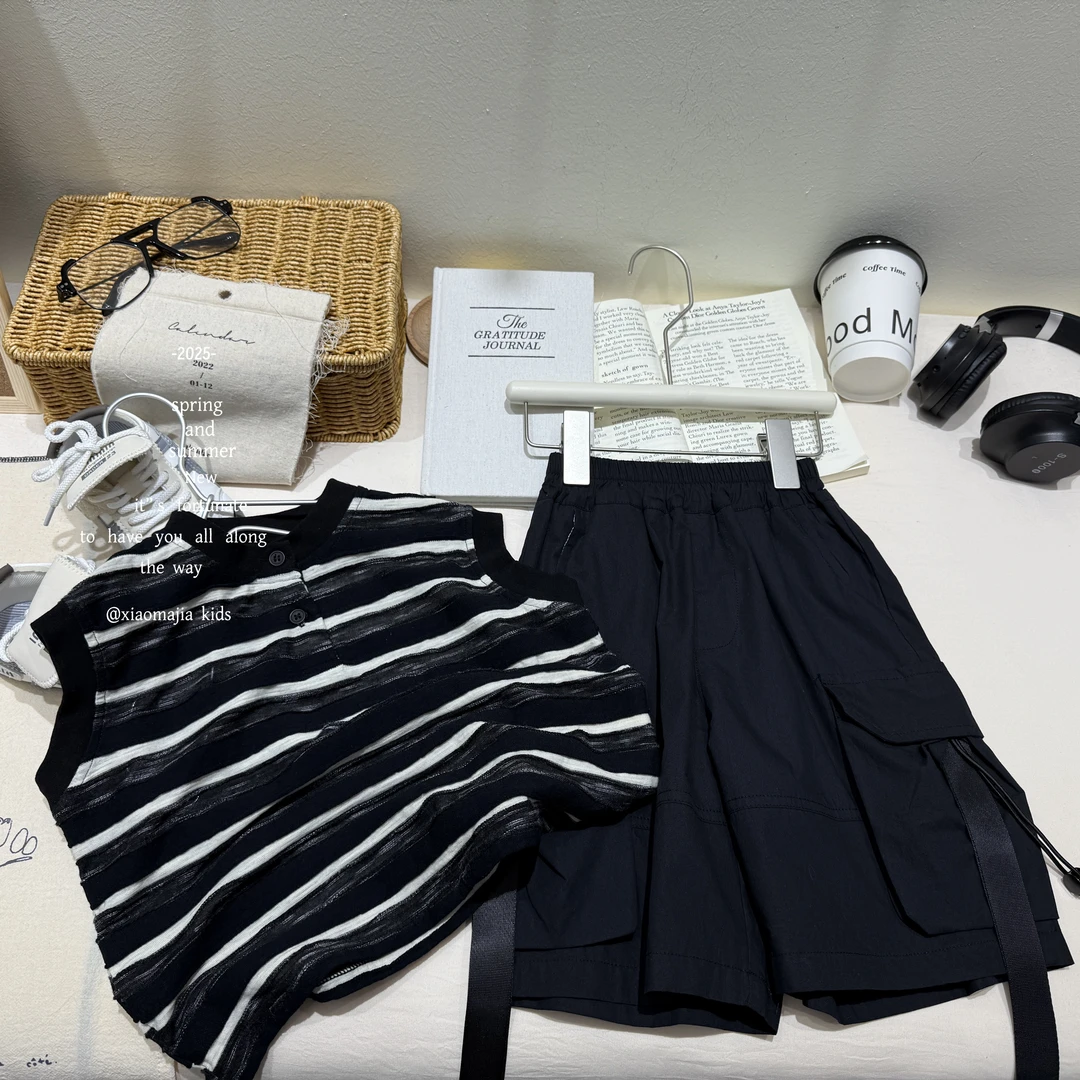 现货-儿童夏季无袖薄款潮酷背心D-5403欧若风宽松洋气男女童上衣