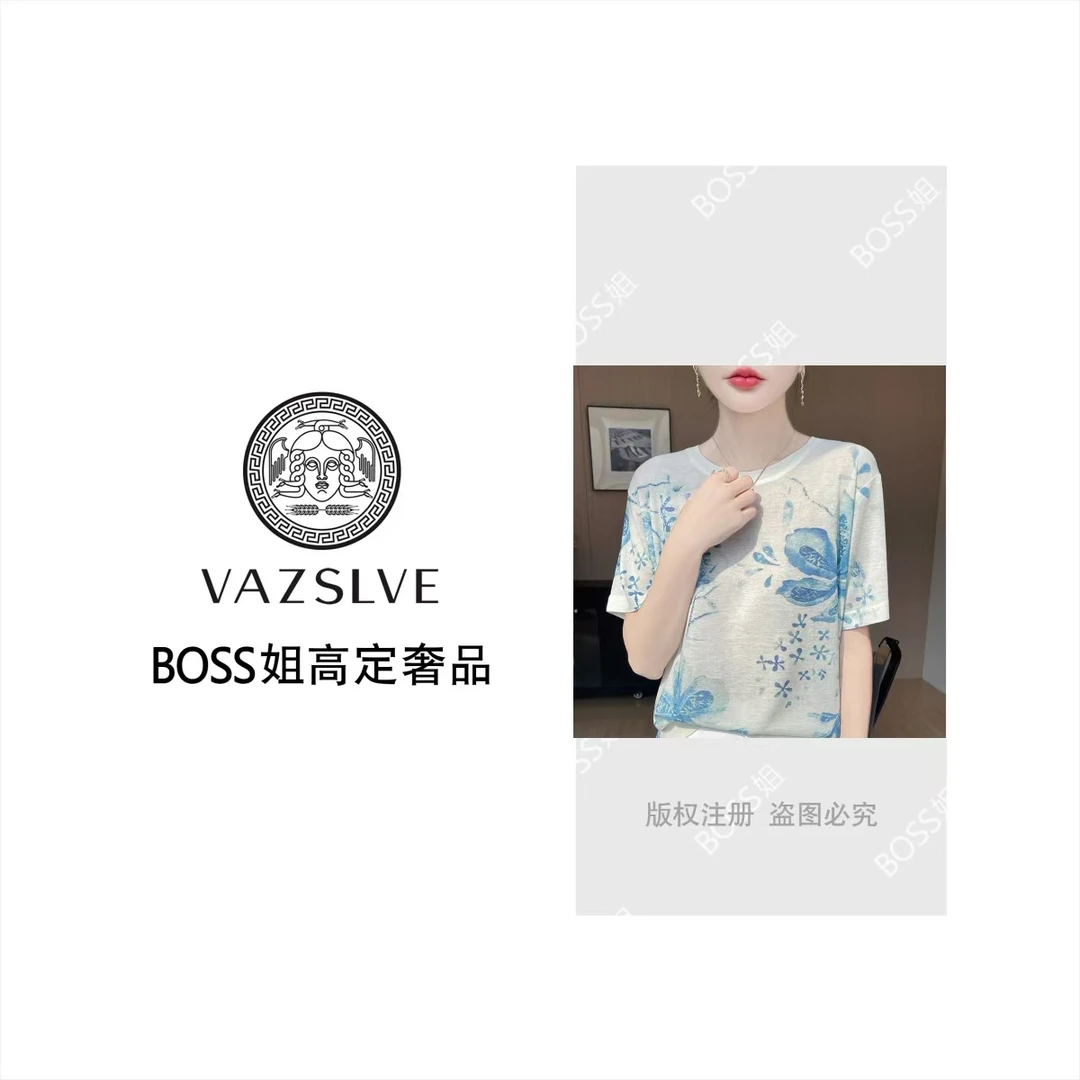 VAZSLVE/原创设计夏季薄款水溶短袖印花T恤女札染半袖上衣