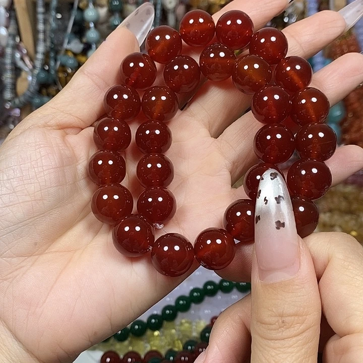 玛瑙/玉髓未镶嵌珠宝半成品A级红玛瑙卡14mm