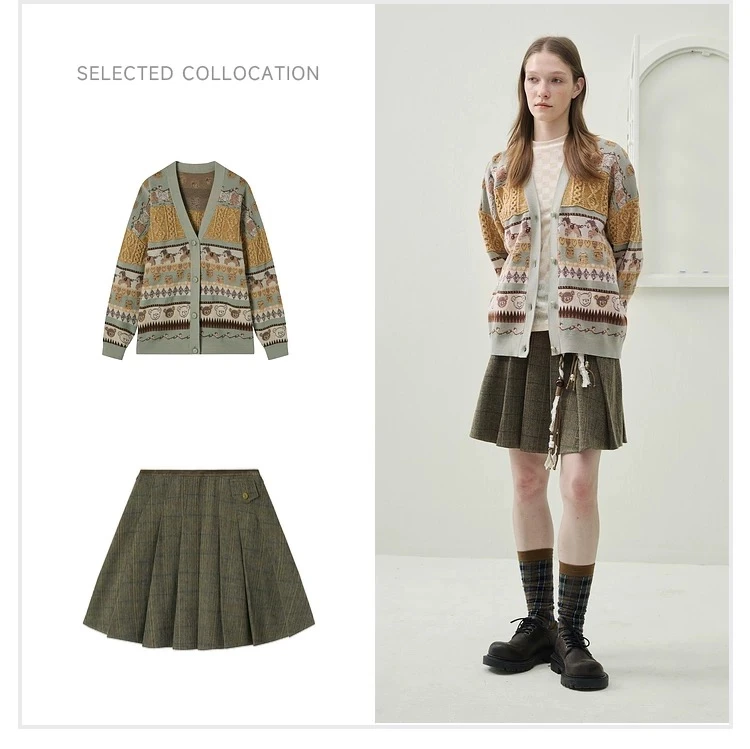 谜底百褶半裙2025年冬季新品复古学院风格纹拼接短裙女254MB1633