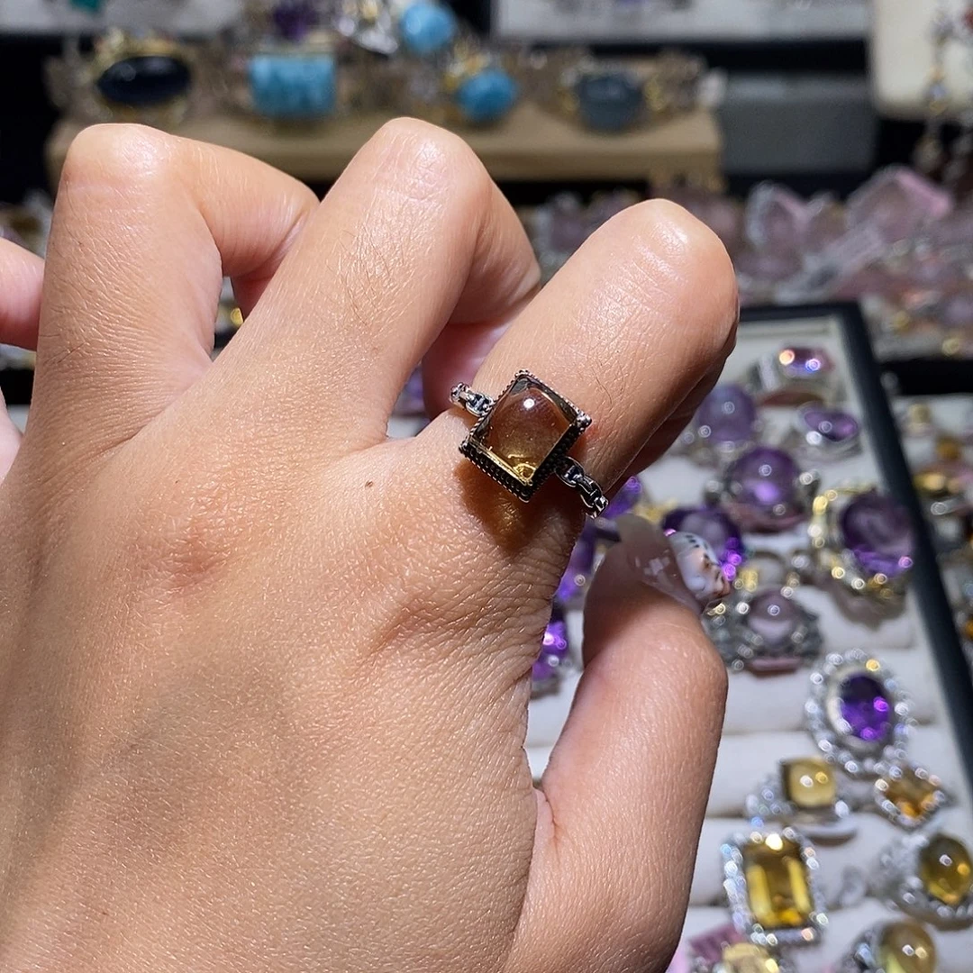 十****黄晶戒指银S925镶嵌