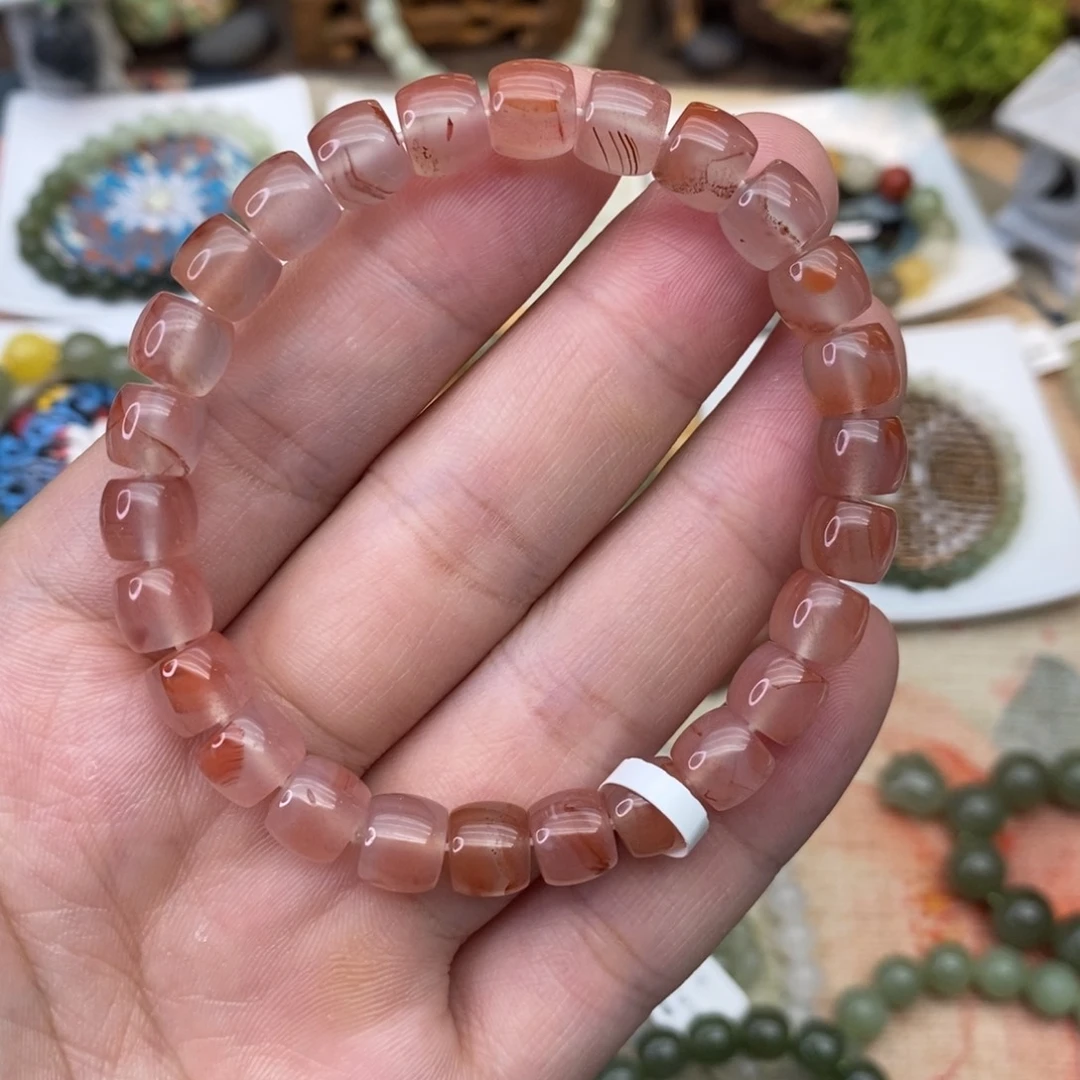 玛瑙/玉髓未镶嵌手链冰飘花直切珠卡8