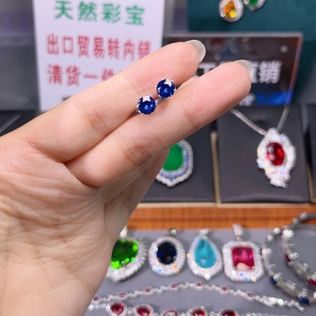 蓝宝石耳饰银S925镶嵌f 27