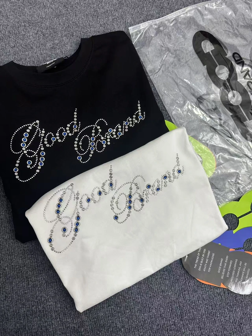 GD花体烫片小花轻奢时尚高级感设计纯棉短袖男女同款