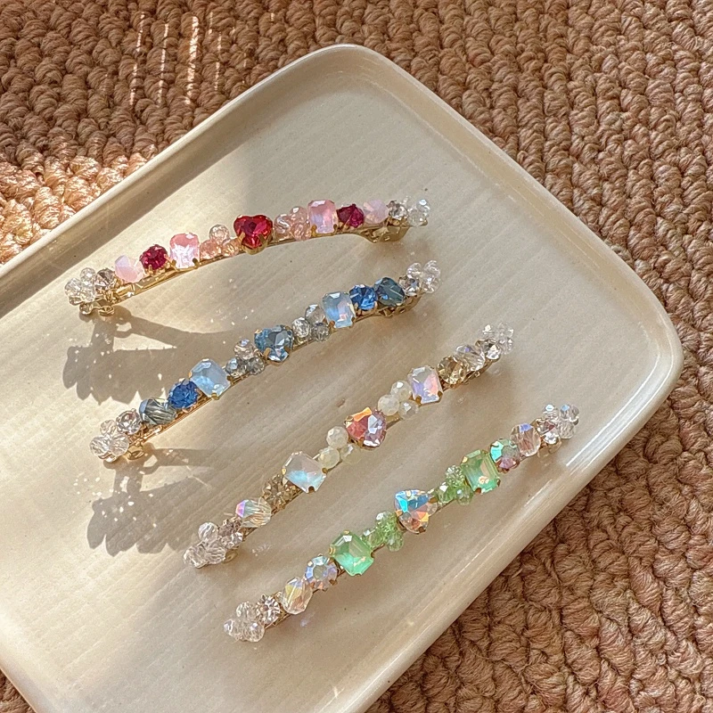 jioli/椒莉韩国发饰一字夹精致闪钻爱心发夹气质轻奢边夹弹簧夹女