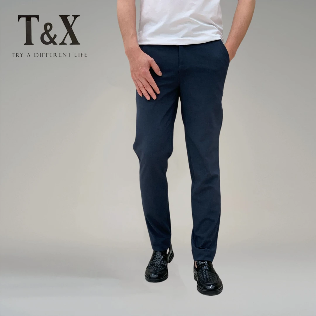 T&X/梯形男士春季新款免熨简约商务休闲蓝色纯色西裤（0004）