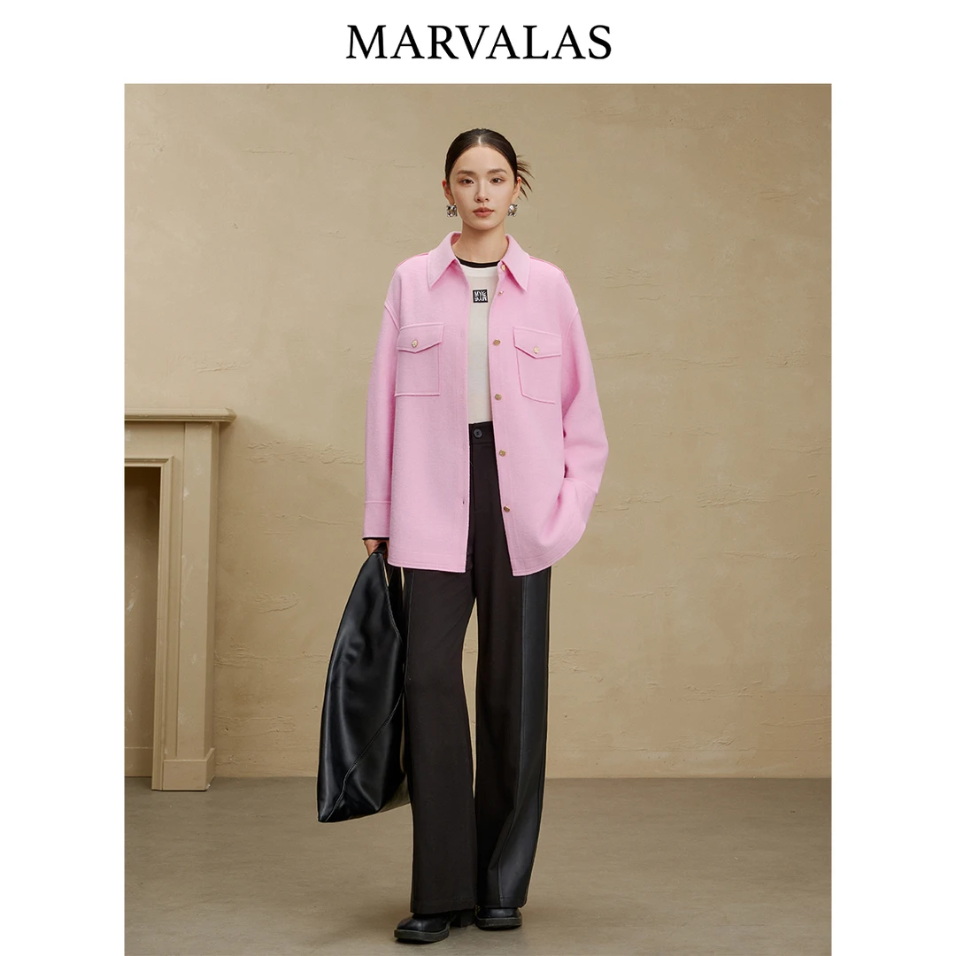 【粉丝专属】毛呢外套冬季绵羊毛混纺保暖亲肤减龄粉色大衣