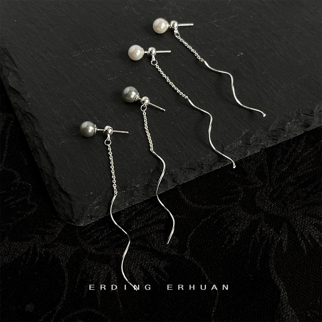 铜合金耳饰 一款两戴施家珍珠长款流苏线条新款耳环