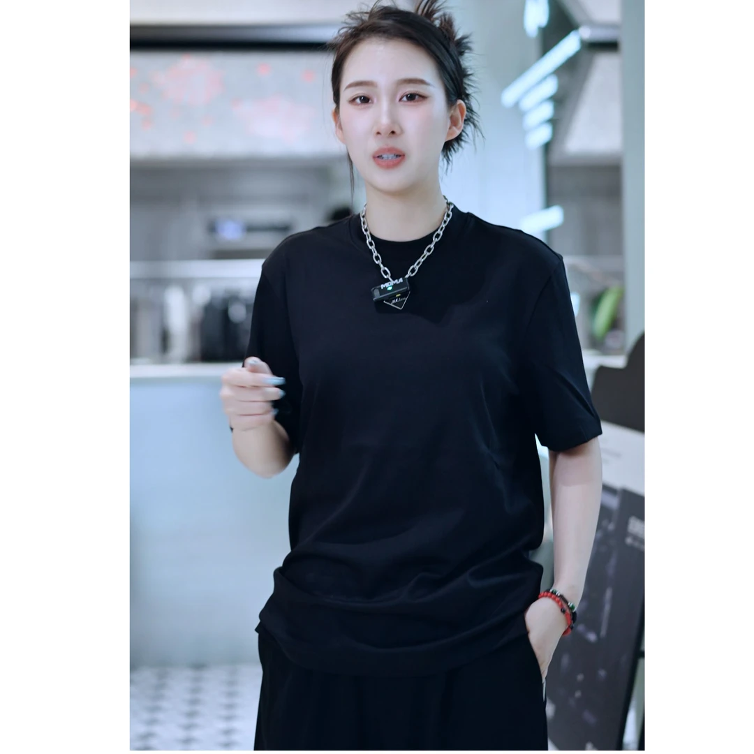 中袖百搭莫代尔棉料纯色无loog小刺绣极简风格